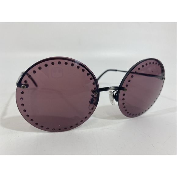 Brian Atwood Purple Round Rimless Rhinestone Sunglasses with Case